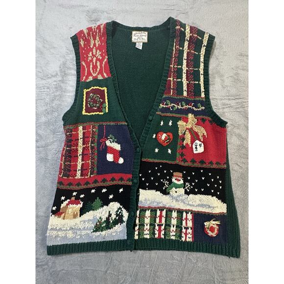 Vintage 90s Heirloom Collectibles Christmas Sweater Vest Women 26/28 Plus - Picture 1 of 4